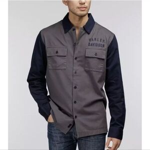 HARLEY DAVIDSON Button Up Shirt Gray Navy Men's L * LIKE NEW* $130